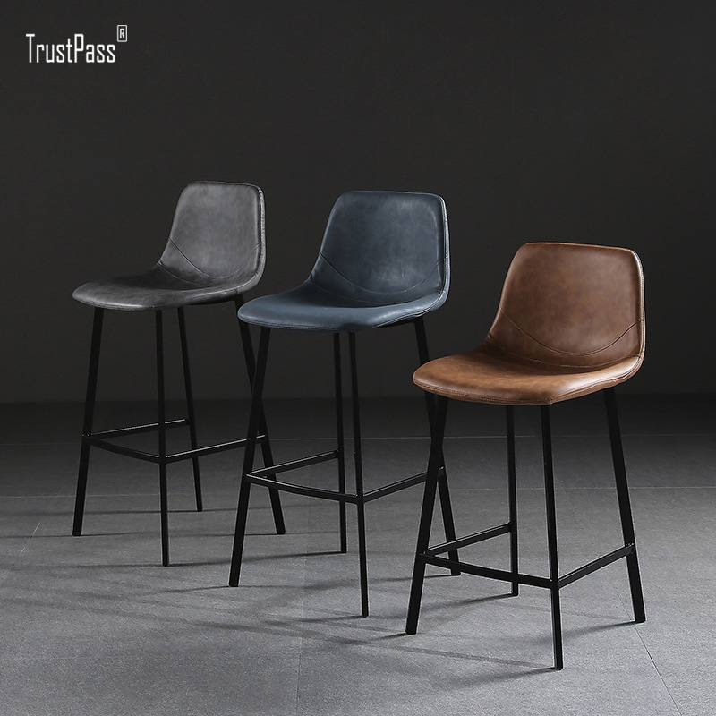 北欧吧台ins简约酒吧椅 高脚家用凳靠背前台接待轻奢铁艺吧椅子|ms