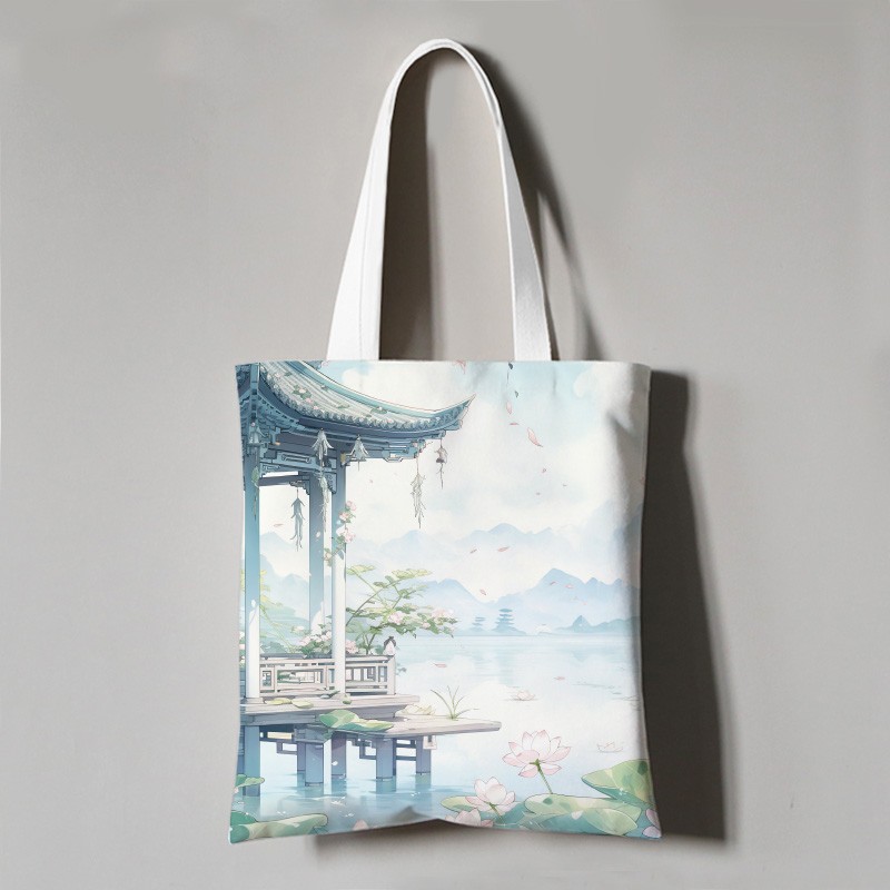 古风帆布包女单肩手提袋中国风国潮汉服学生大容量购物帆布袋