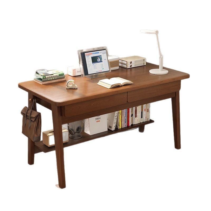 Escritorio de madera maciza, escritorio de estudio en el hogar para estudiantes, escritorio, apartamento pequeño, mesa pequeña integrada contra la pared, escritorio para computadora con cajón