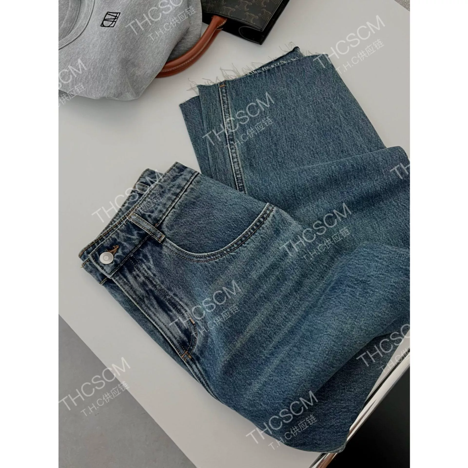 Demi-season velvet three dimensional jeans, high waist, oversize