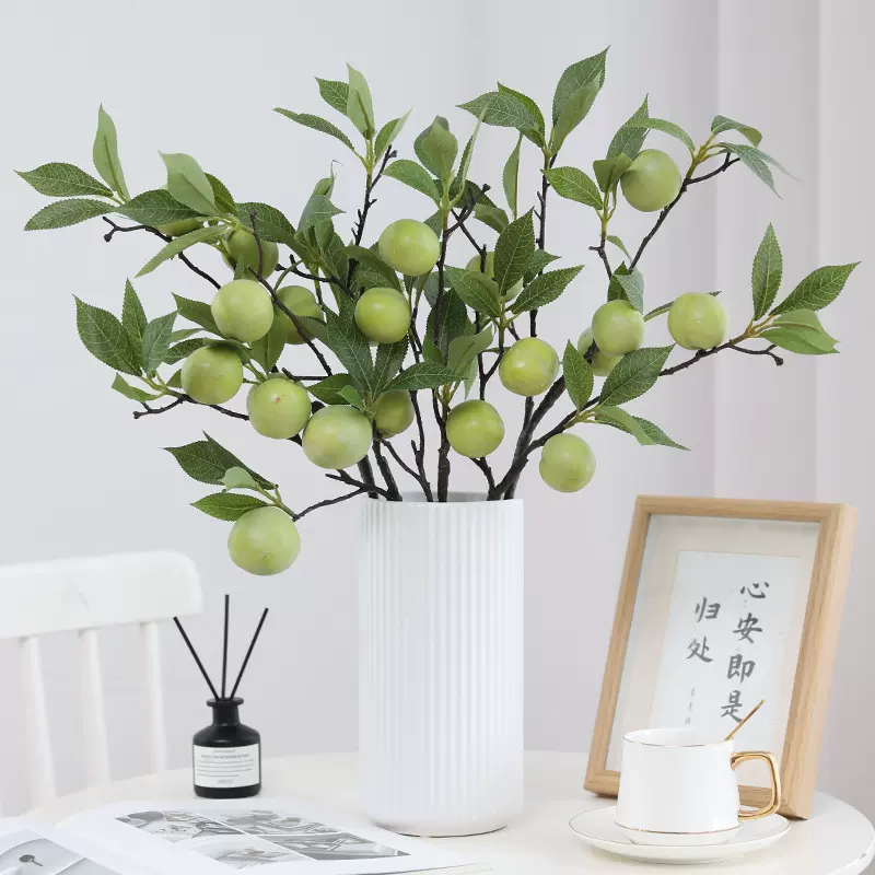 高仿真李子枝果实5头发财果子家居客厅新年装饰摆件仿真绿植批发