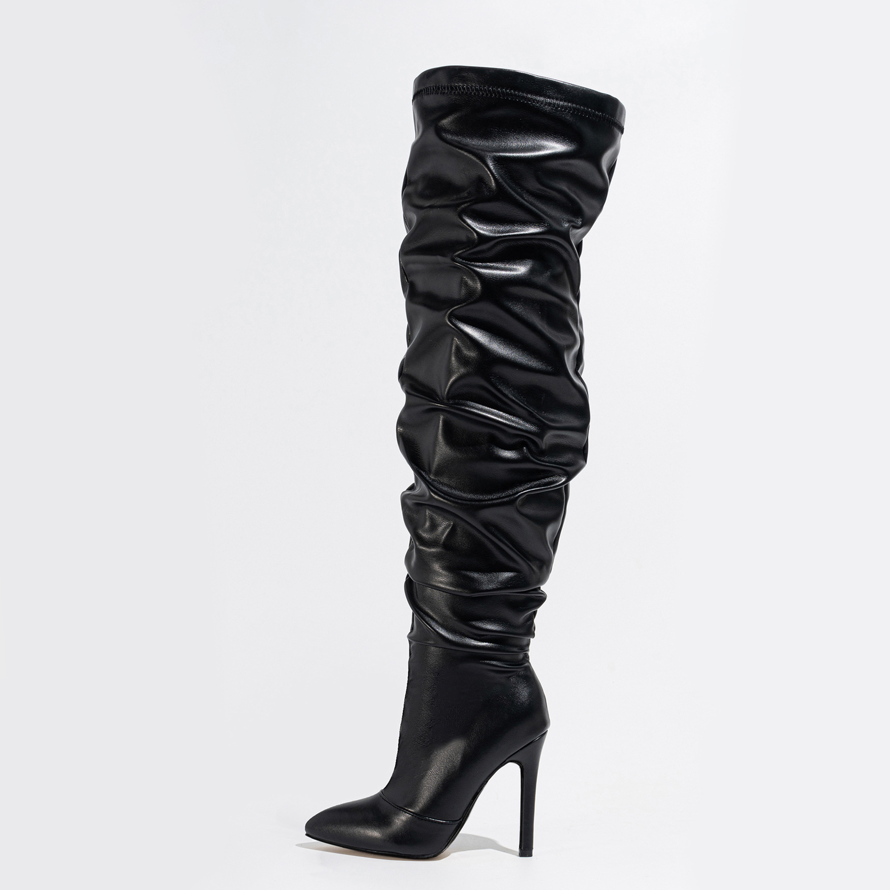  European and American sexy slim heels, high heels, long sleeves, knee length, knee length boots, slim calves, knight boots