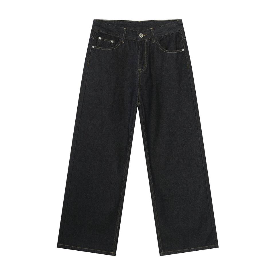 Quần jean denim nam dáng rộng ống thẳng Mỹ — Denim đen, màu xanh denim