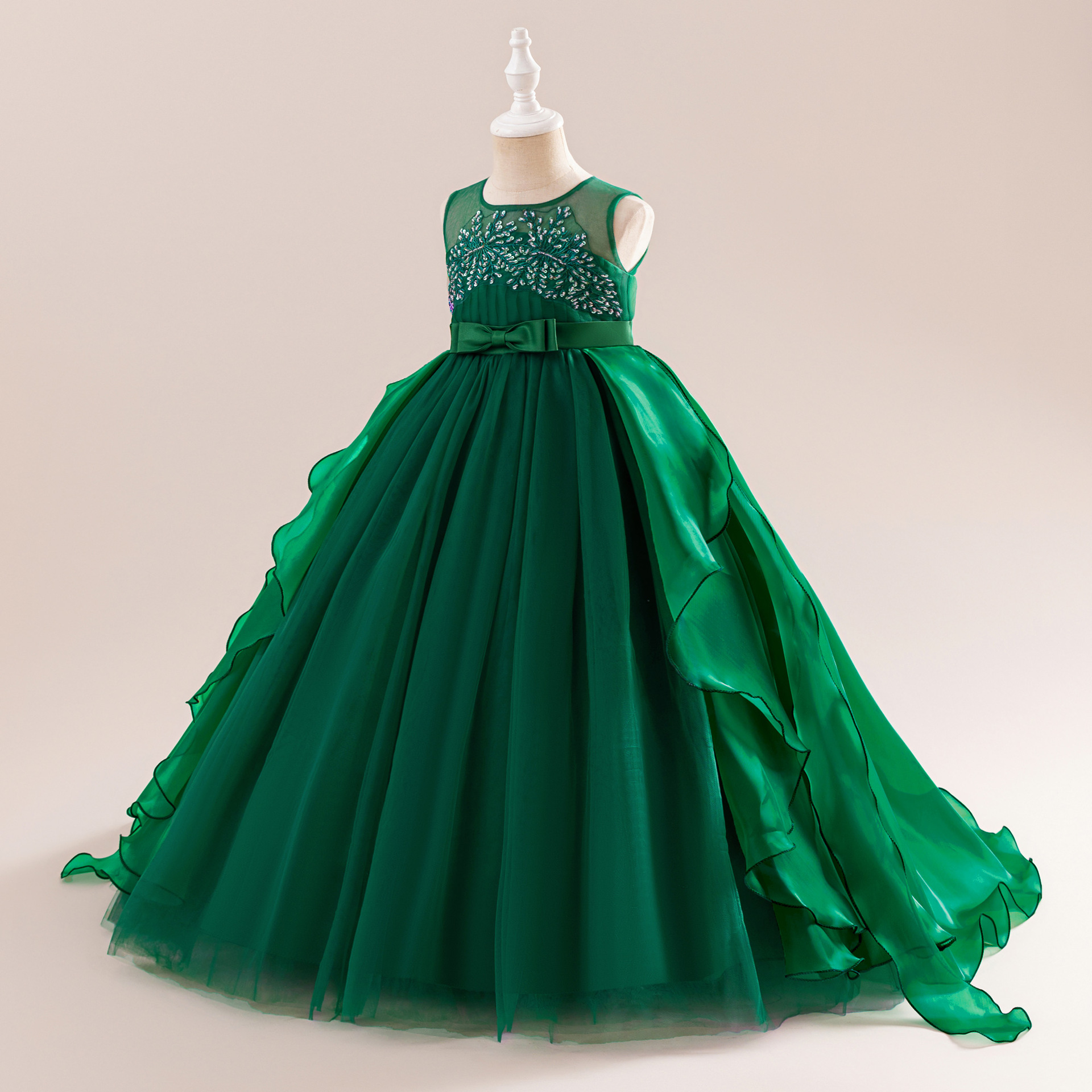 Vestido de princesa occidental para niños hilados esponjosos vestido de noche de pasarela para niñas que se arrastra niña anfitriona traje de piano