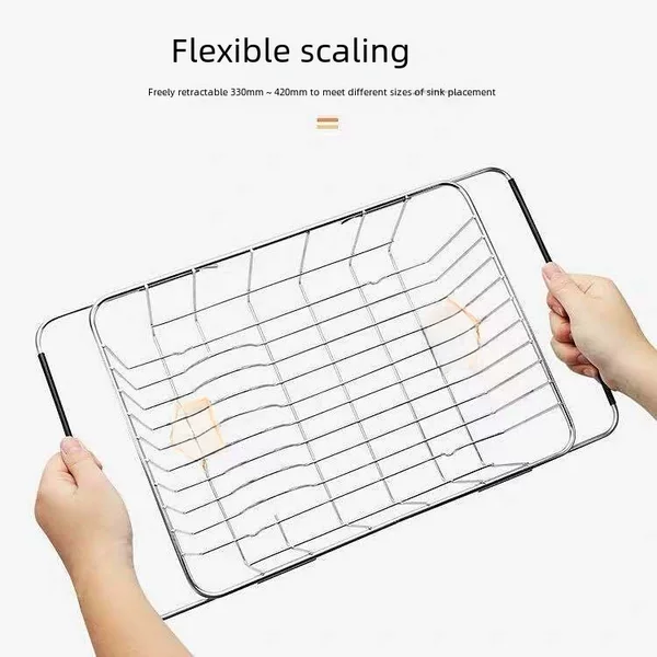 Stainless Steel Draining Basket Sink Multifunctional Telescopic Dishes Draining Rack Fruit and Vegetable Tableware Storage Rack Kitchen Storage Rack