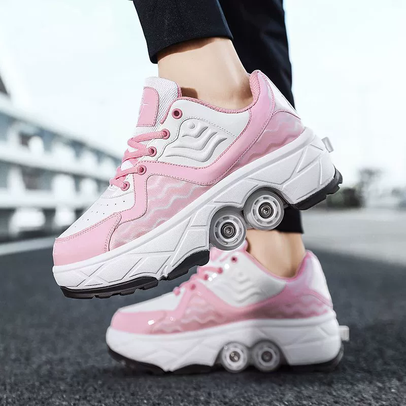 Детские Heelys для девочек, четырехколесные прогулочно-скользящие обувь для взрослых, автоматическое сжатие роликов для мужчин