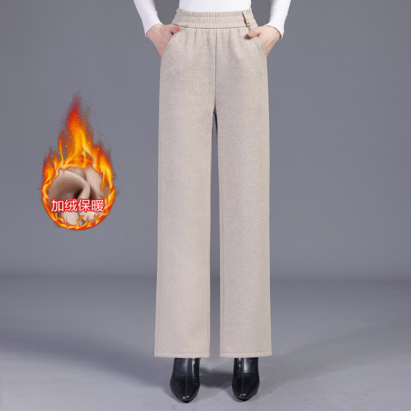 中老年女裤秋冬季休闲裤松紧腰妈妈直筒长裤子宽松加绒加厚阔腿裤，女装休闲裤，妃慕昵服饰