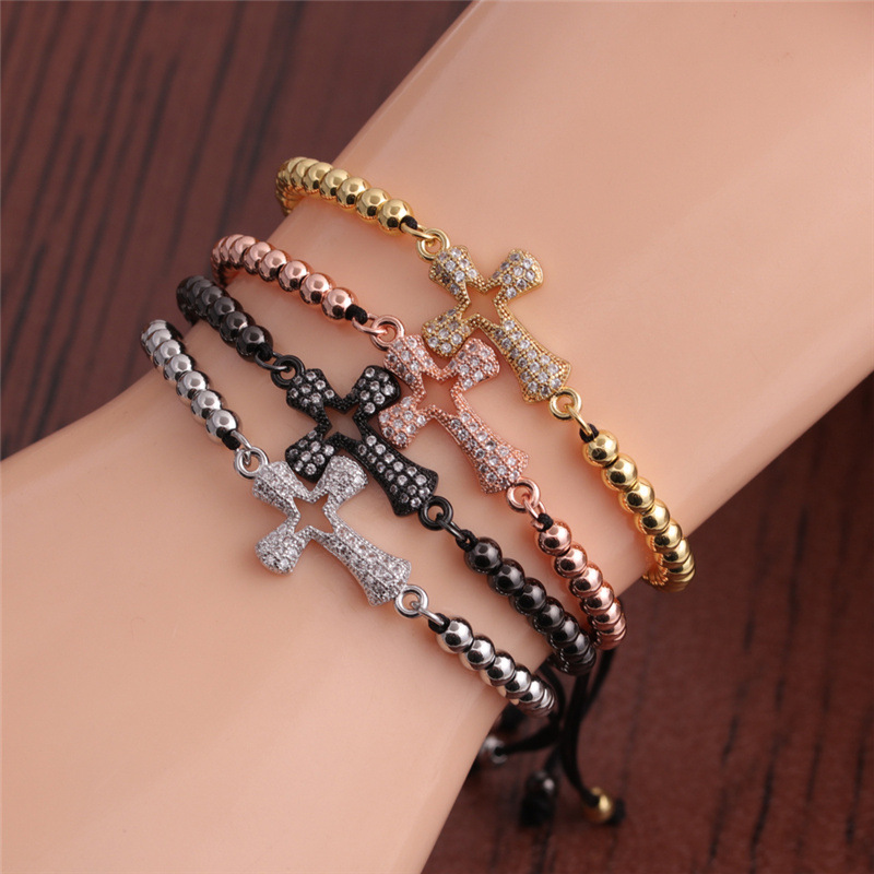 Fashion Copper Micro-inlaid Zircon Cross Couple Bracelet display picture 1