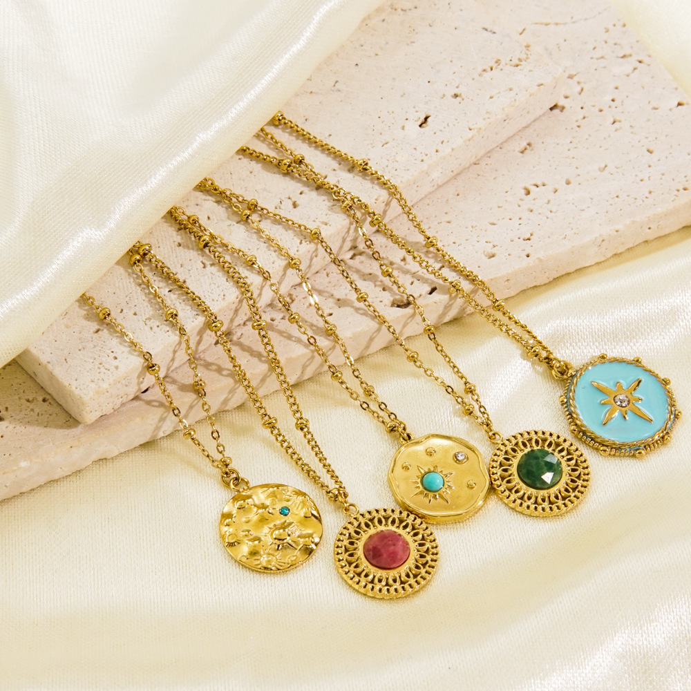 6g Weight PVD Coated Gold Plating Process 14K Gold, Real Gold Plated Plating Material 304 Stainless Steel Pendant Material Zircon Inlay Material PVD Coated 14K Gold Real Gold Plated Geometric 304 Stainless Steel Natural Stone Modern Style Waterproof Non Tarnish 304 Stainless Steel Pendant Necklace