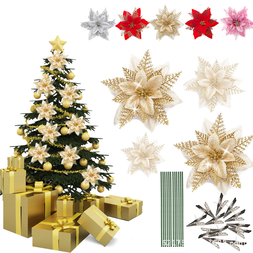 2024 nueva flor de navidad de plástico simulación flor de navidad decoración de árbol de navidad colgante accesorios de guirlanda atmósfera navideña
