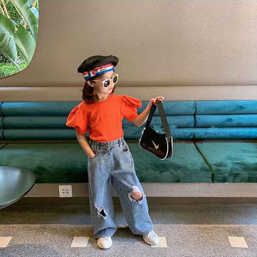 Girls' pants, personalized ripped wide-leg pants, jeans, trousers, spring and autumn clothing, new foreign trade, trendy boys' and children's clothing