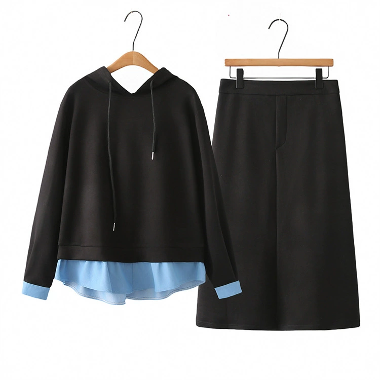 Весна 2024 Новый костюм больших размеров, юбка, пухлая девушка, модное мясное покрытие, искусственный свитер с капюшоном из двух частей + прямое платье 261