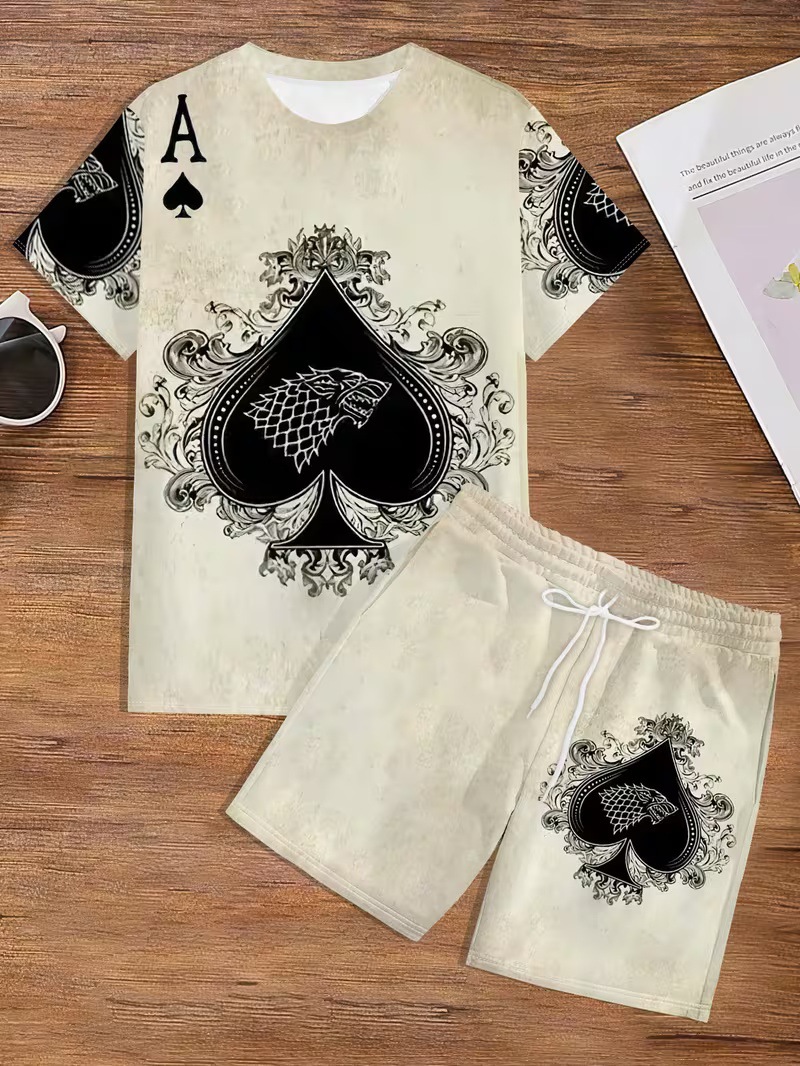 Fábrica de origen puede personalizar la impresión transfronteriza hip-hop manga corta pantalones cortos casuales set sueltos estilo americano diy