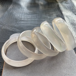Bracelet Agate Ice Type Natural White Jade Chalcedony Thin Core Bracelet Women's Lychee Jelly Round White White Jewelry Original Color