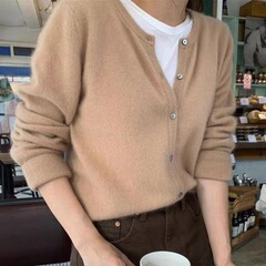 25％ウール混紡カーディガン 秋冬新作 レディース ショート丈 万能 ラウンドネック カシミヤ風 人気 無地 ジャケット ニットウェア