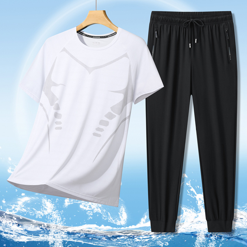 Super tamaño de hielo para hombres verano delgado cuello redondo de manga corta para hombres acondicionamiento rápido seco para correr moda