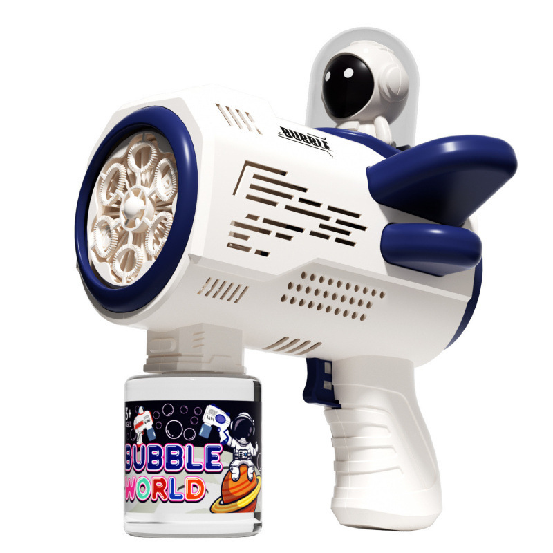 Astronauta espacial transfronterizo máquina de burbujas de mano pistola de burbujas Gatling completamente automática juguete eléctrico para niños de 10 agujeros