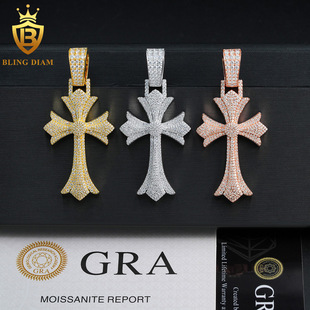 Cross-border Europe and the United States New Hot Selling 925 Silver Set Moissanite Pendant Cross Hip Hop Pendant Can Pass Through Single Stone