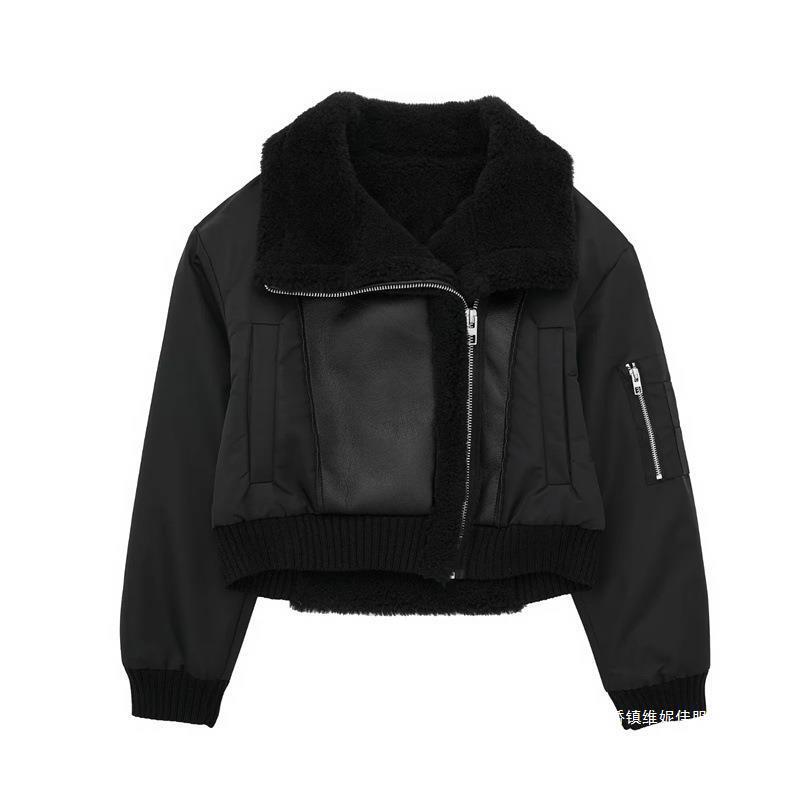 Foreign Trade Autum New Women's Fashion Simple Black Spliced Double-Sided Jacket 5320773
