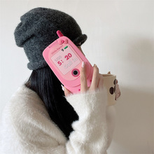 粉色翻盖手机造型镜子适用iphone15Promax苹果13/14手机壳11/12女