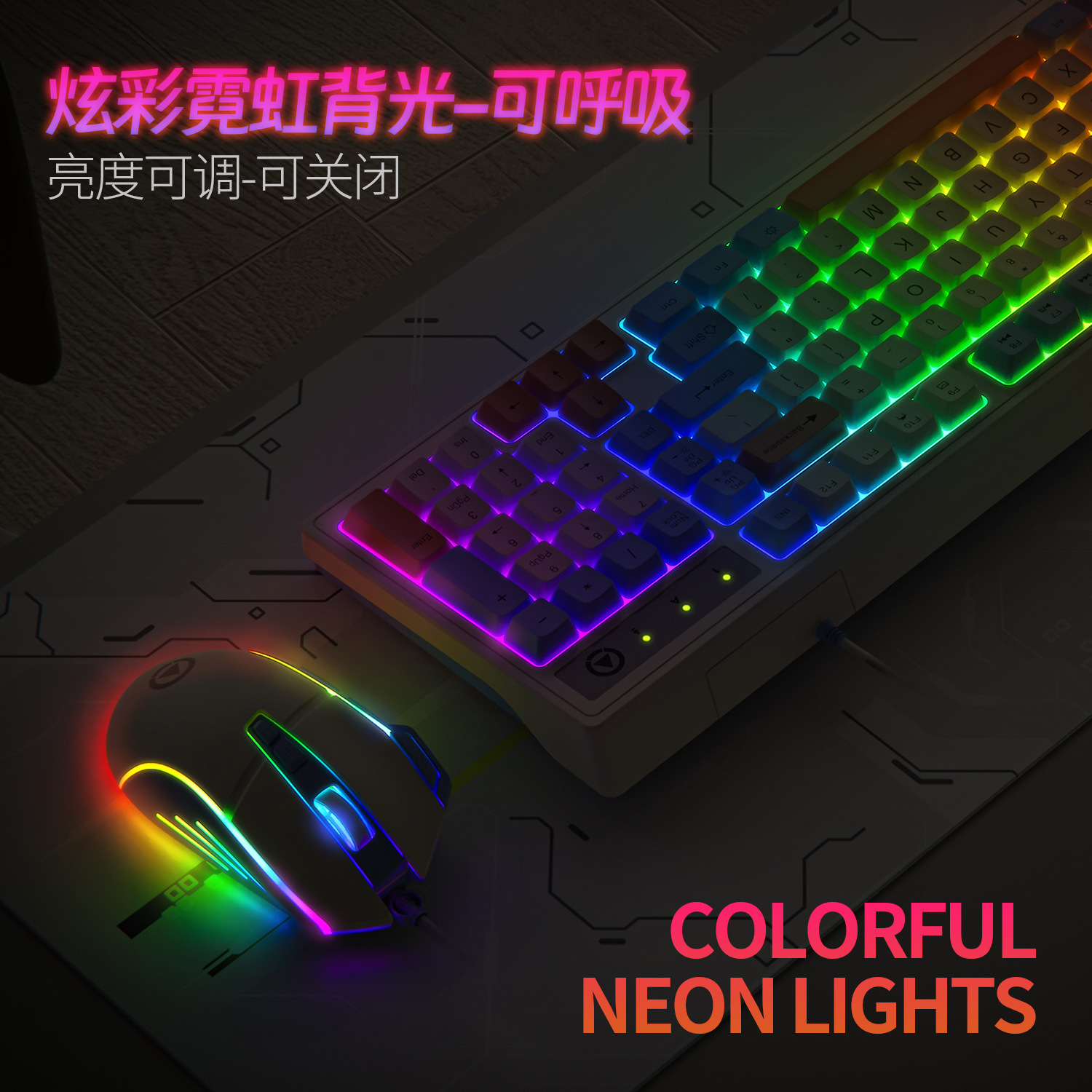 Talla de plata km800 personalizado juego teclado ratón juego color a juego con cable luminoso escritorio accesorios 98 teclas