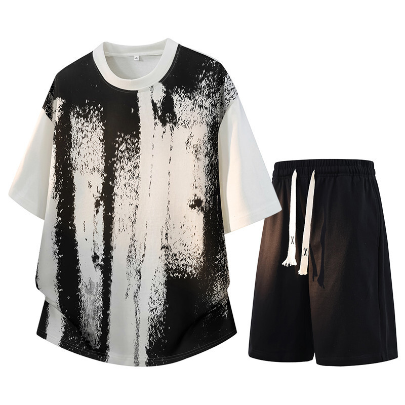 Transfronterizos de verano gradiente conjunto camiseta de manga corta hombre nuevo adolescente cuello redondo impresión de moda blusa image 1