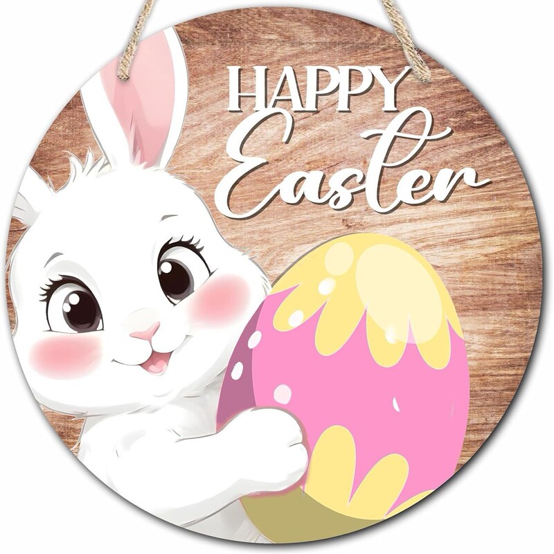 Cross-Border Hot Selling Easter Round Decoration Party Cartoon Front Door Decoration Wooden Hanging Sign