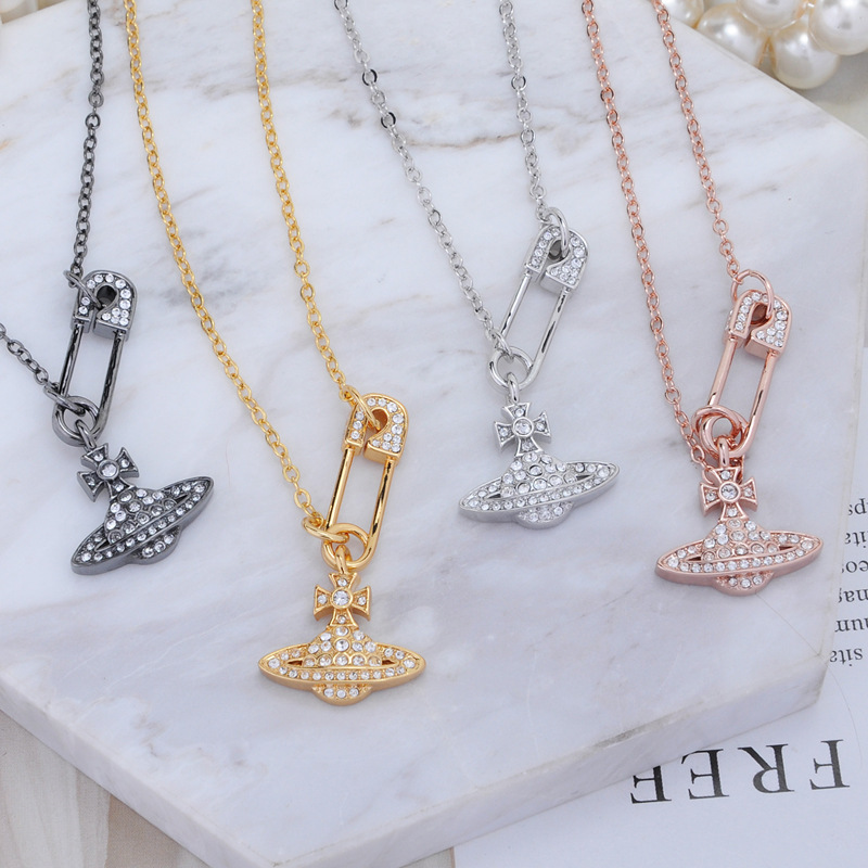 欧美英伦小众设计感西太后同款别针土星女锁骨链项链手链