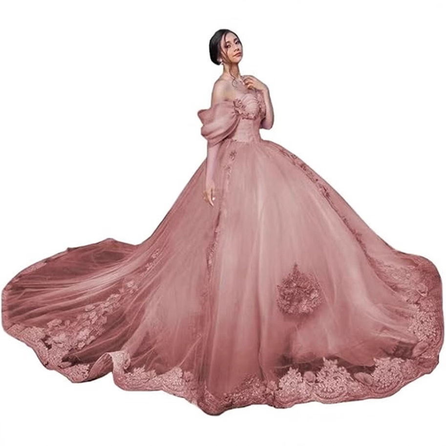Aliexpress Amazon encaje calcomanía hombro abierto vestido de adulto vestido de baile vestido vestido de princesa vestido de mujer