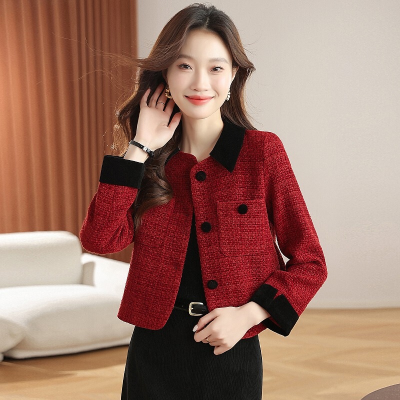Chanel-Style Tweed Short Jacket for Women, Spring and Autumn 2026 New Model, Elegant Socialite Style, Color-Blocked Lapel Jacket Top Chanel-Style Tweed Short Jacket for Women, Spring and Autumn 2026 New Model, Elegant Socialite Style, Color-Blocked Lapel Jacket Top