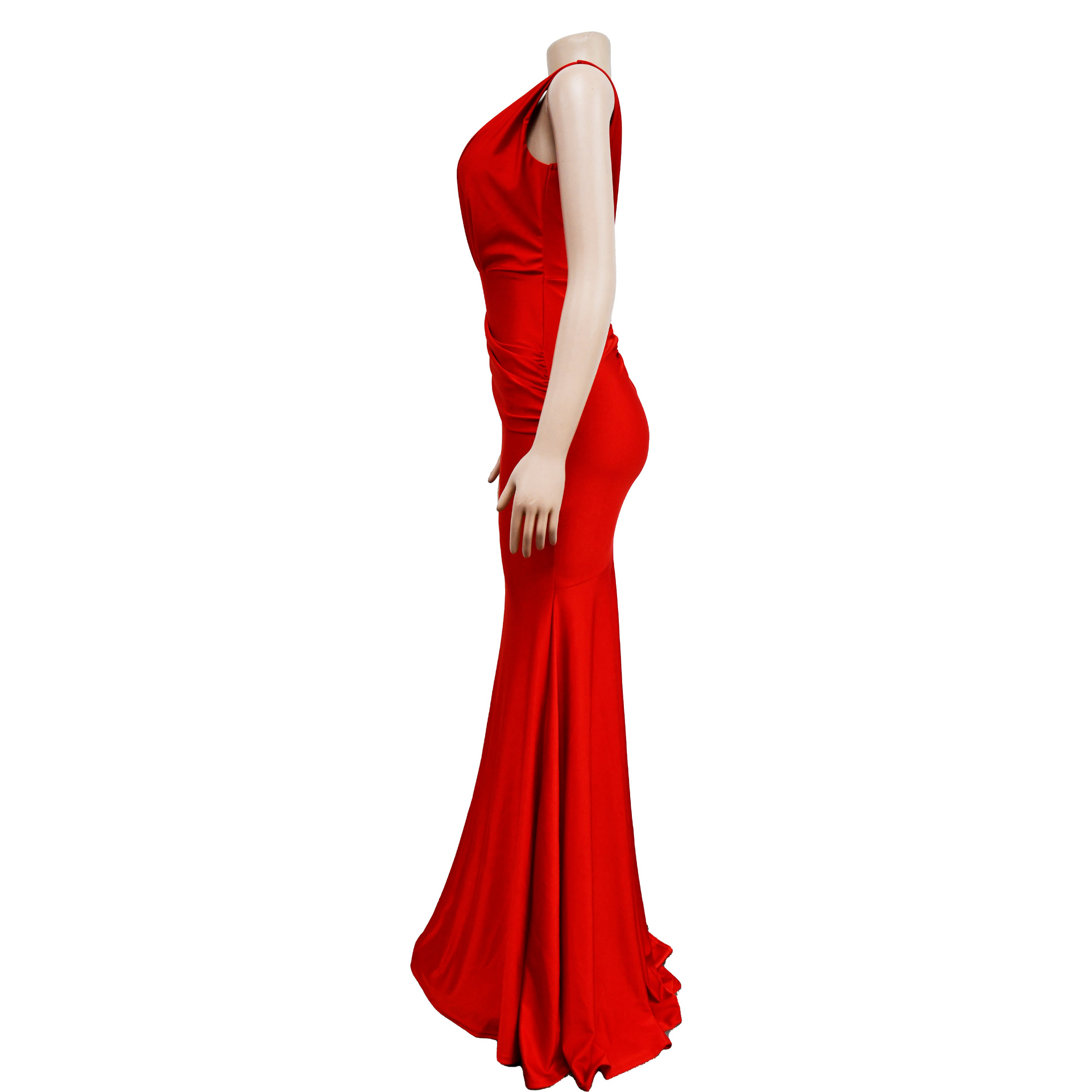Abito lungo donna scollo a v plissettato elegante da sera_voghion.com