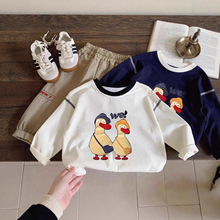 纯棉童装纯棉圆领上衣中大童时尚韩版外穿纯棉长袖衫男童女童T恤