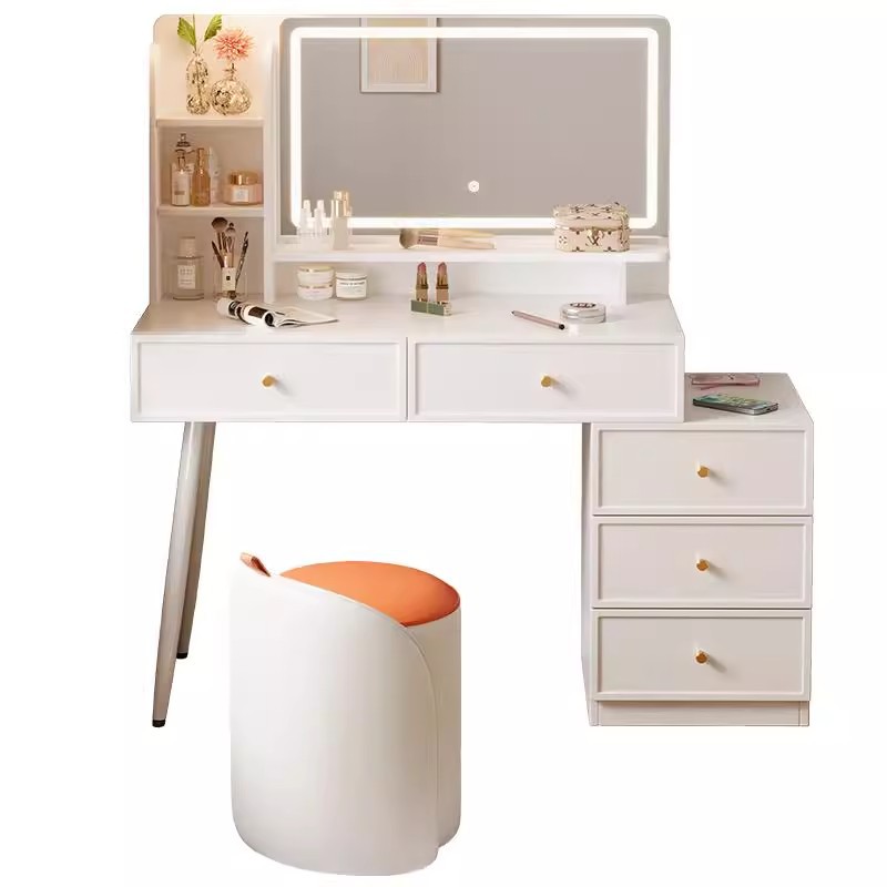 Comodador de estilo francés de estilo crema dormitorio simple y moderno hogar pequeño gabinete de maquillaje con lámpara LDE