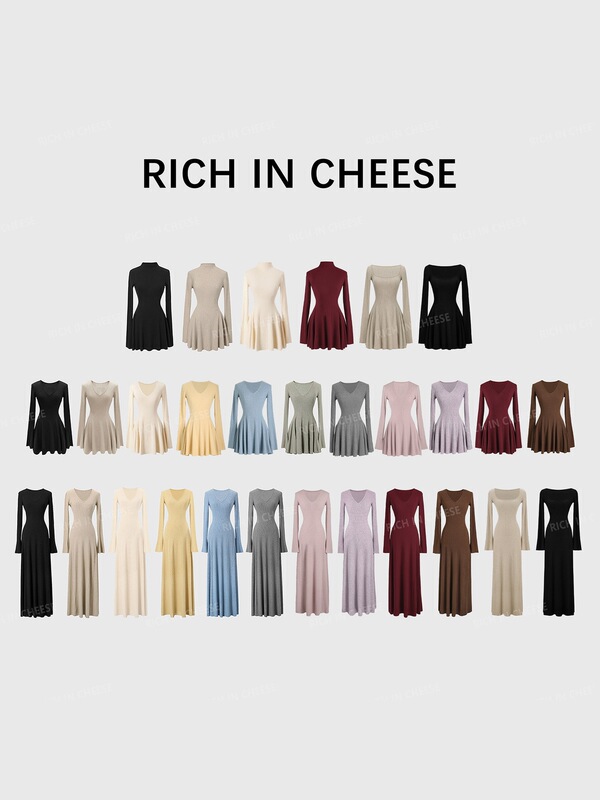 Shuhulei Tea Scented Croissant [Collection] Knitted Dress for Women, Spring Waist-Cinching Slim-Fit Dress