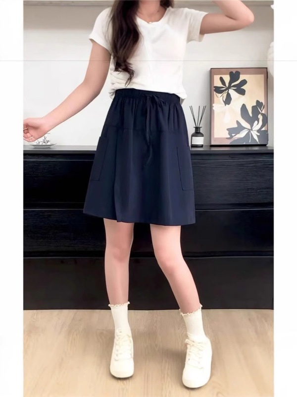 Yuxin Maner デザイン大きいサイズ日焼け止めショートオーバーオールスカート女性の夏薄いアメリカンスリムスカート|undefined