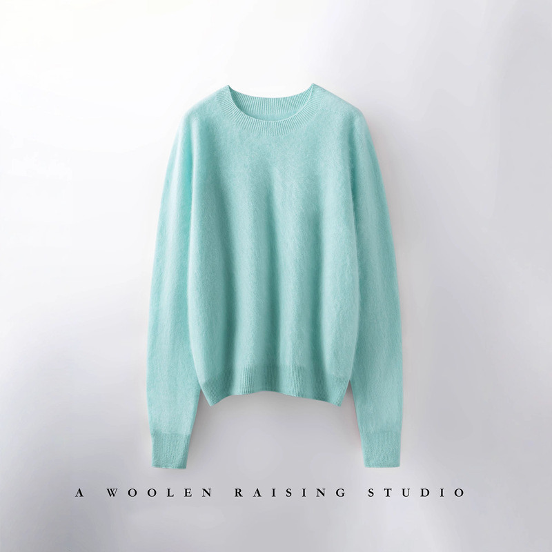 New Round Neck Sweater Women's Wool Sweater Women's 2025 Ready-Made Wool Cashmere Blend Autumn and Winter First-Line Brushed Lazy Style
