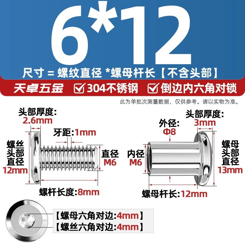 304ステンレスペアロックねじナット逆エッジ内六角子母家具接続クランプ突合せボルトM3-M8|undefined