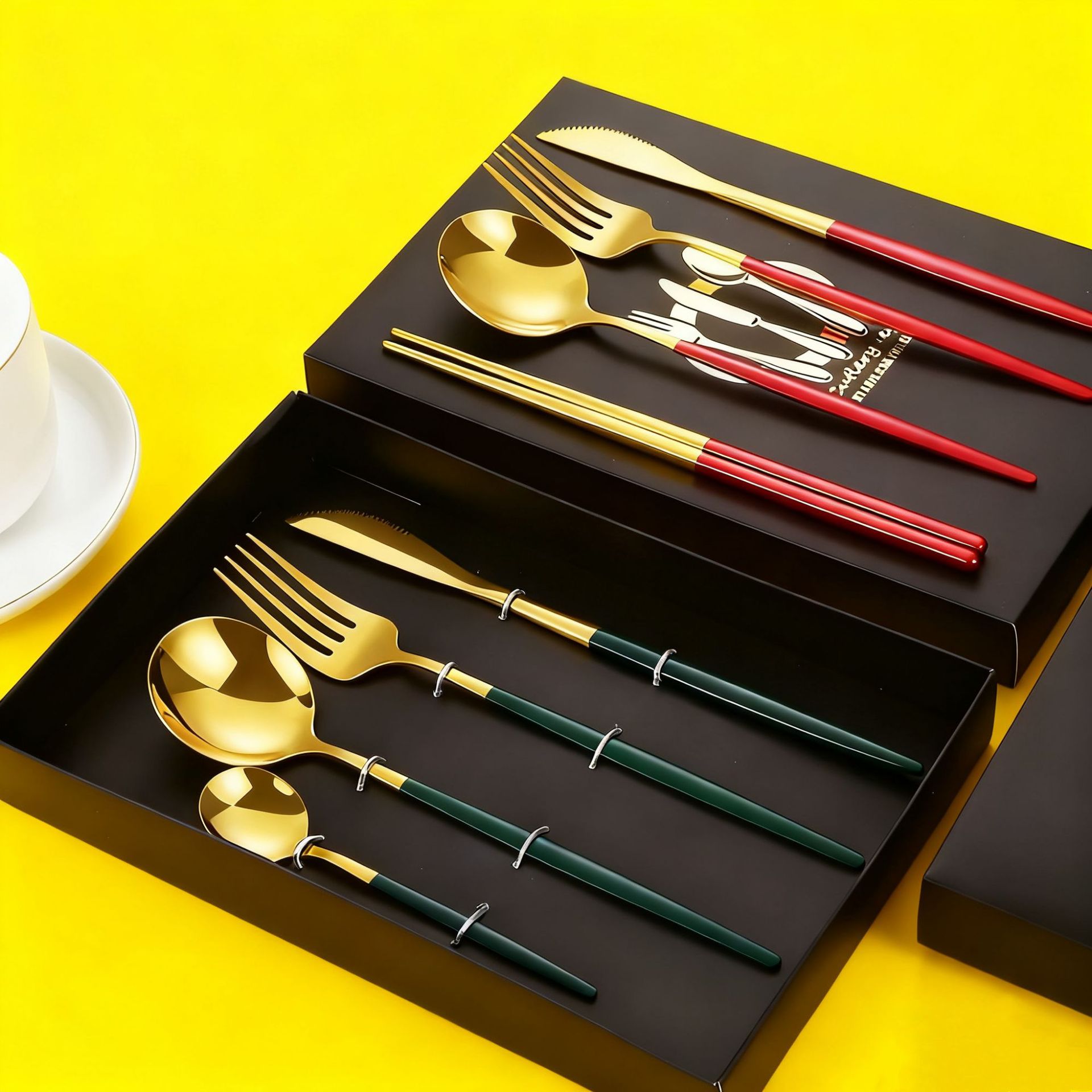 Wholesale 410 Stainless Steel Portuguese Steak Knife, Fork, Spoon, Tea Spoon Tableware 4-Piece Hotel Western Food Gift Box Set