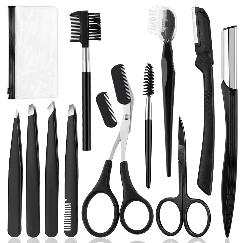 Eyebrow Trimming Kit, multi-piece grooming set with anti-scratch trimmer & precision tweezers