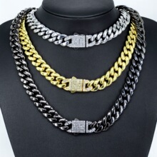 欧美12mm圆形光面弹簧扣合金男士项链 高级感潮人跨境嘻哈古巴链