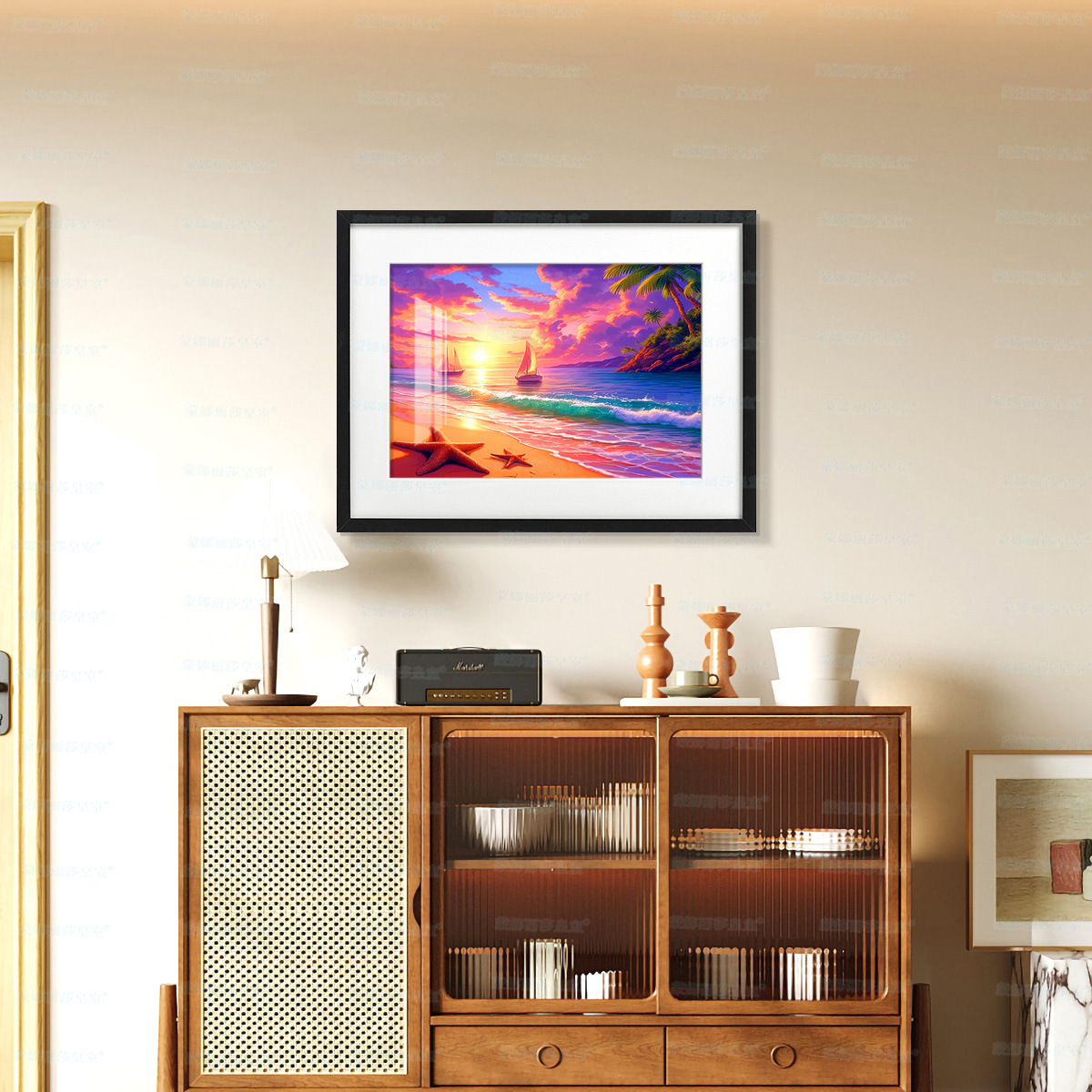 Mona Lisa Real bordado cruzado hermosa playa nuevo paisaje de ensueño estético pintura decorativa de la sala de estar bordado a mano image 4