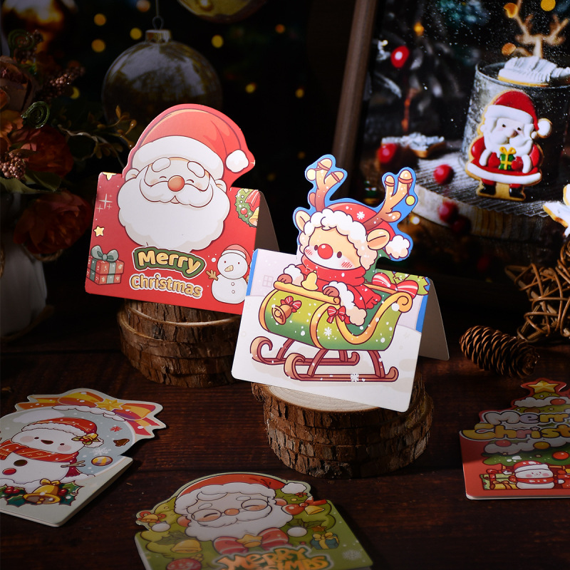 クリスマス立体グリーティングカード平安夜手書き祝福箔押しカード花屋焙煎プレゼント折り畳みカード|undefined