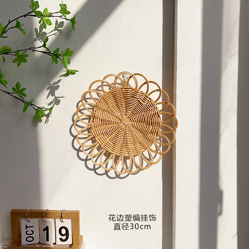 Pared de estilo nórdico decoración de escalera vieja colgante de paja estera de tejido a mano pared de sala de estar productos creativos suaves gato