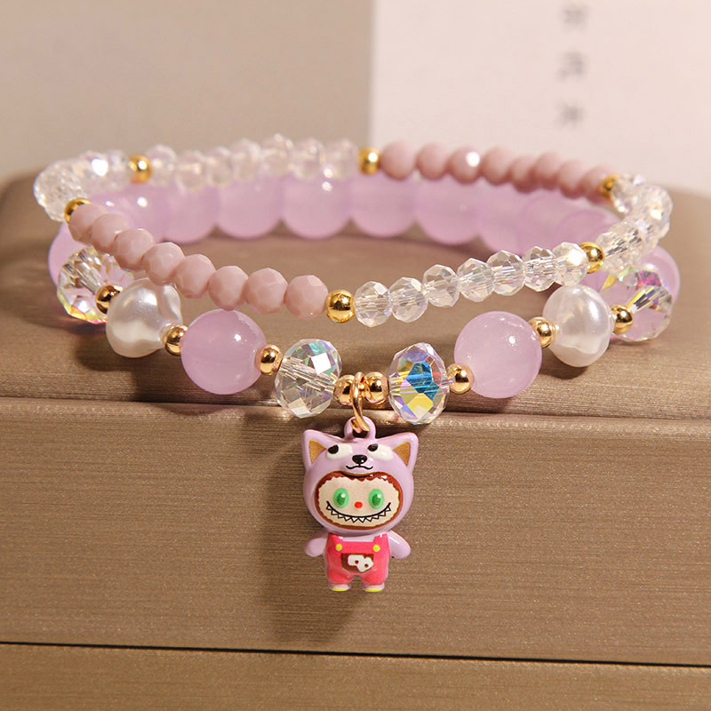Red de Internet pequeña pulsera fresca labubu para niños niña dulce niña corazón pulsera de cristal estudiante novia pulsera pulsera