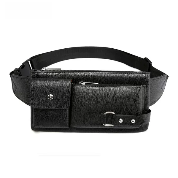 New Men's PU Leather Waist Bag Korean Style Simple Outdoor Casual Black Waist Bag Men's Business Travel Waist Chest Bag