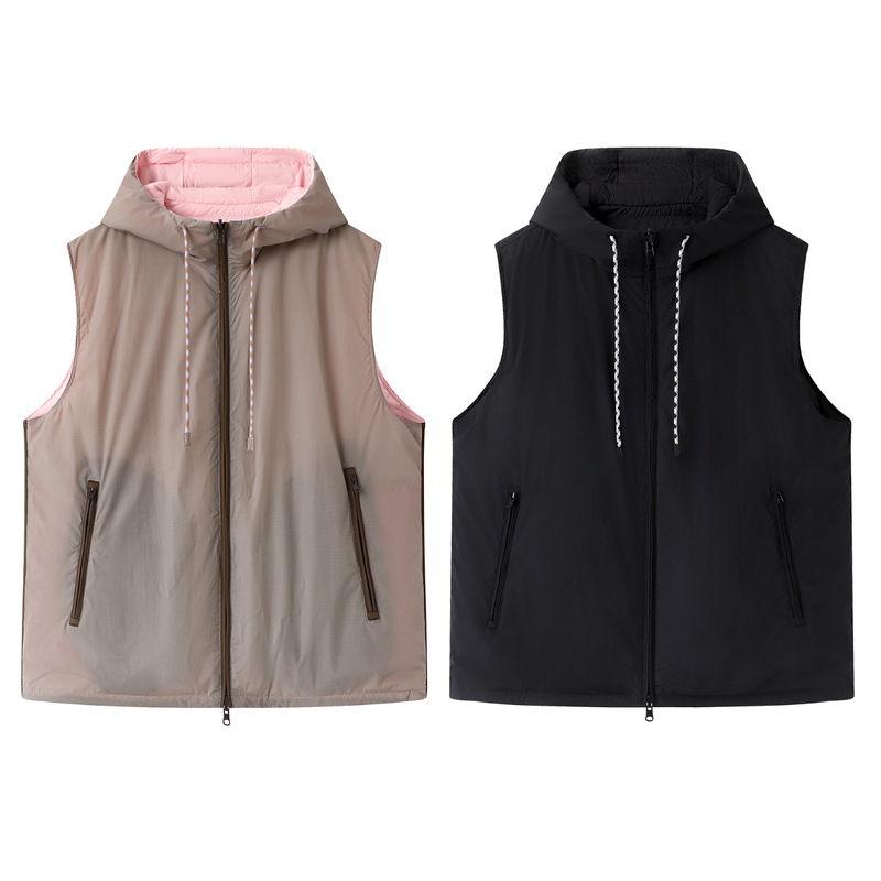 In Stock! 2025 Winter New Style Elegant Reversible Hooded down Jacket Vest Slimming Warm Vest Coat