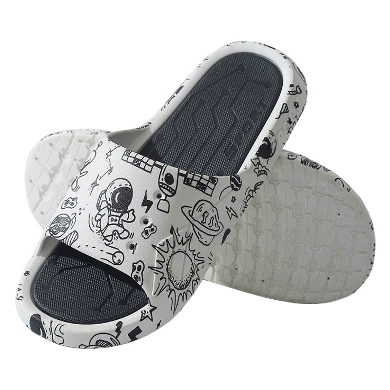 Мужские летние шлепанцы для улицы, большие размеры, стильные и уникальные, нескользящие, на толстой подошве, с дизайном «космонавт», подходят для использования на улице.