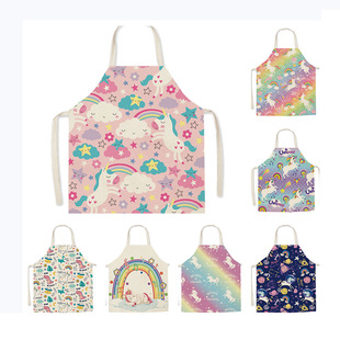 Factory Direct Supply Rainbow Unicorn Parent-Child Linen Apron Kitchen Home Anti-Fouling Apron Children's Sleeveless Blouse