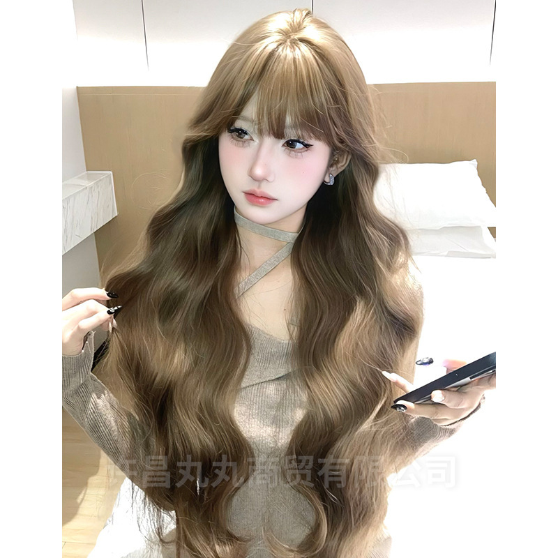 Marubeno Wig Women's New Long Hair Big Wave Long Curly Hair Natural Realistic Honey Tea Linen Full Head Cover