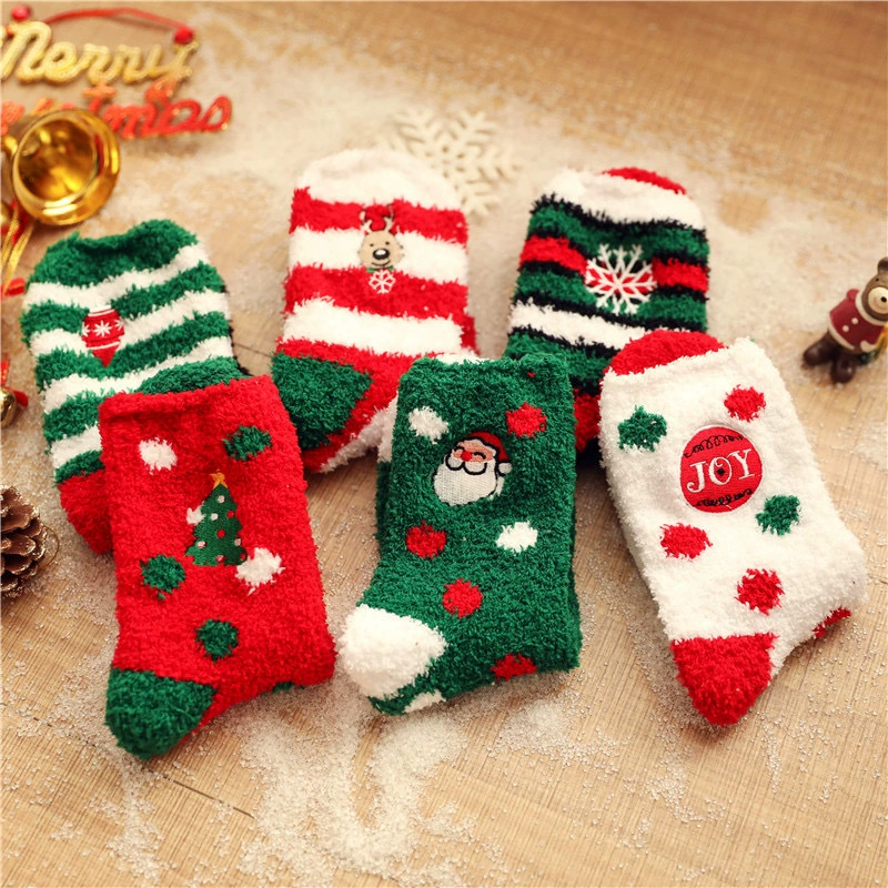 Осенние и зимние новые коралловые бархатные носки утолщенные теплые рождественские носки вышивка полупуховые домашние шерстяные носки sock